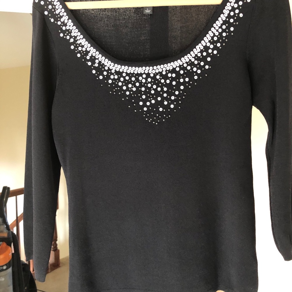 Black dressy sweater with sequins on front